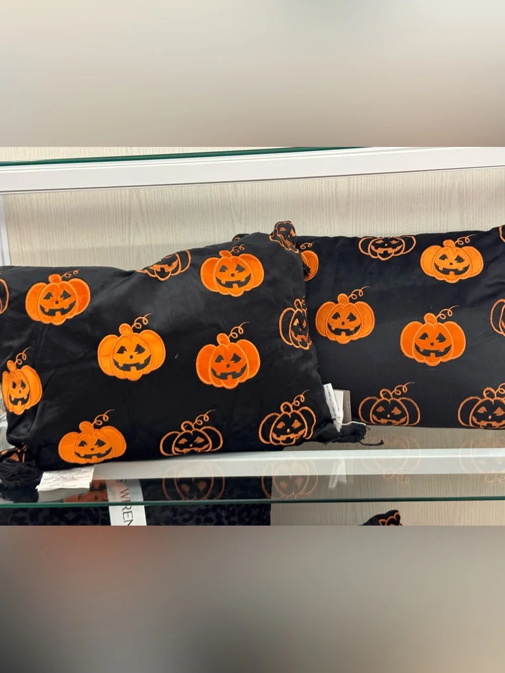 Halloween Pumpkin Embroidered Throw 2 Pillows - Black & Orange